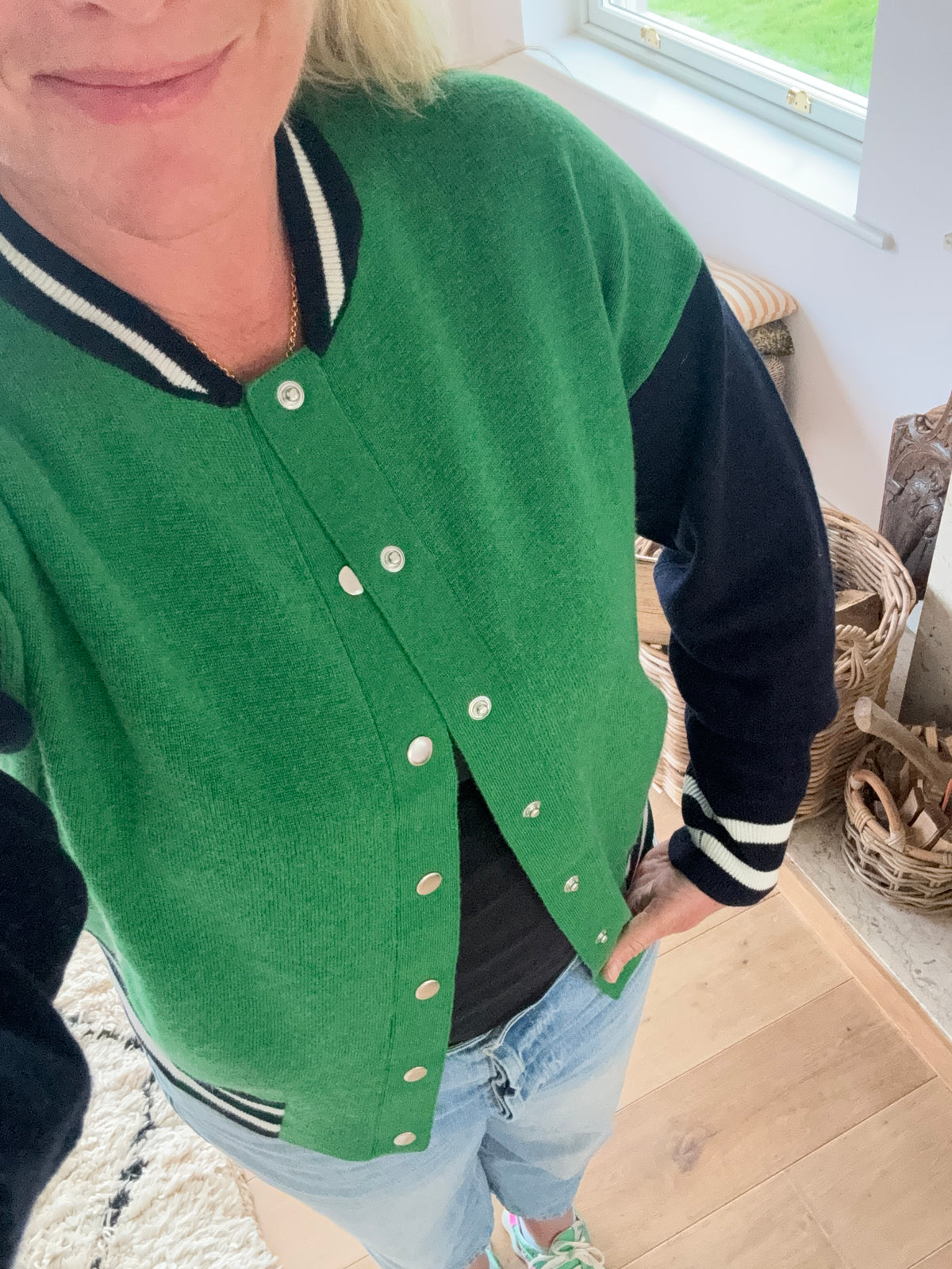 Green and Navy Cashmere Bomber