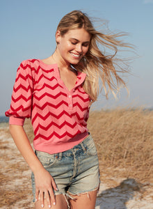 Pink and Red chevron Henley