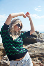 Load image into Gallery viewer, Short Sleeved Chevron in Navy and Green
