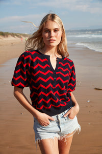 Red and Navy Henley Chevron