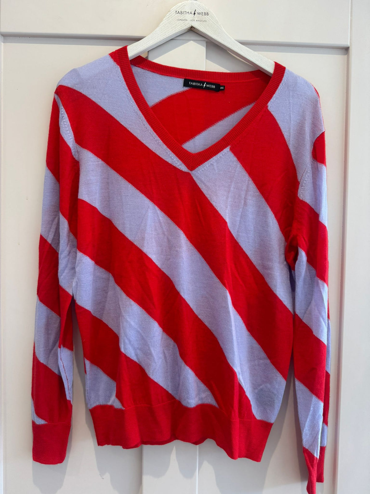 Vertical Stripe V Neck in Lilac and Red