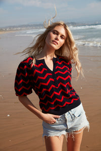 Red and Navy Henley Chevron