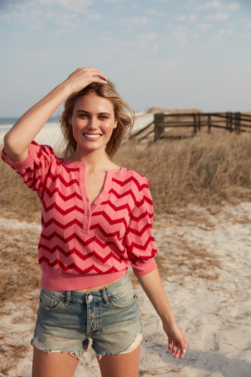 Pink and Red chevron Henley