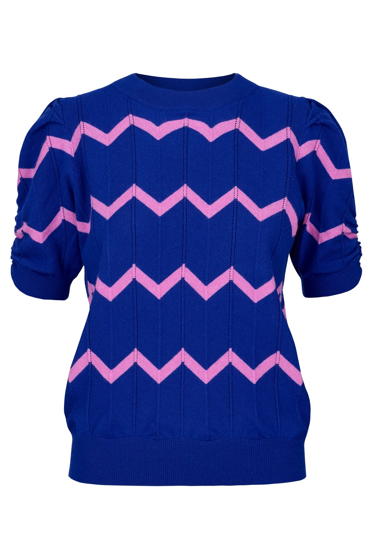 Ruffle Sleeve Blue and Pink Chevron Knit