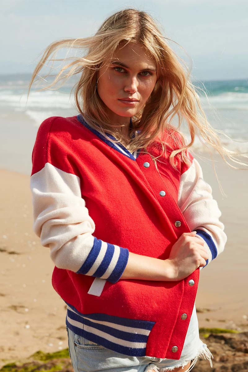 Red, White and Blue Cashmere Bomber