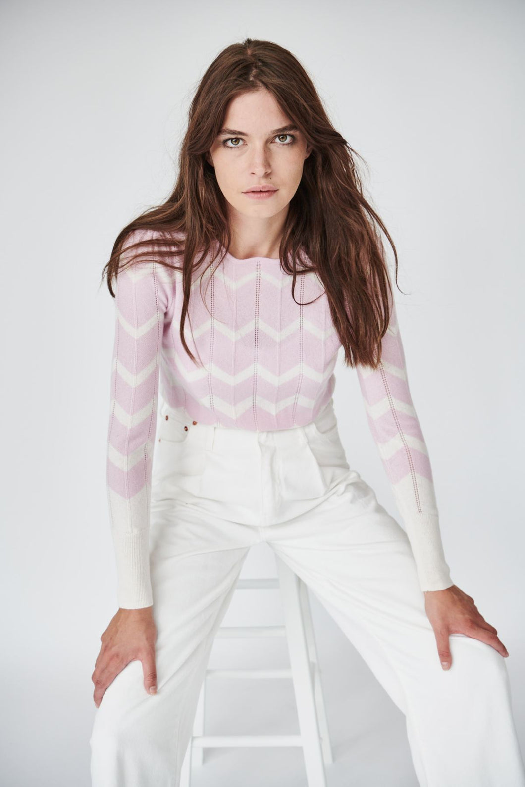 Jessie Knit in Pink and White Chevron