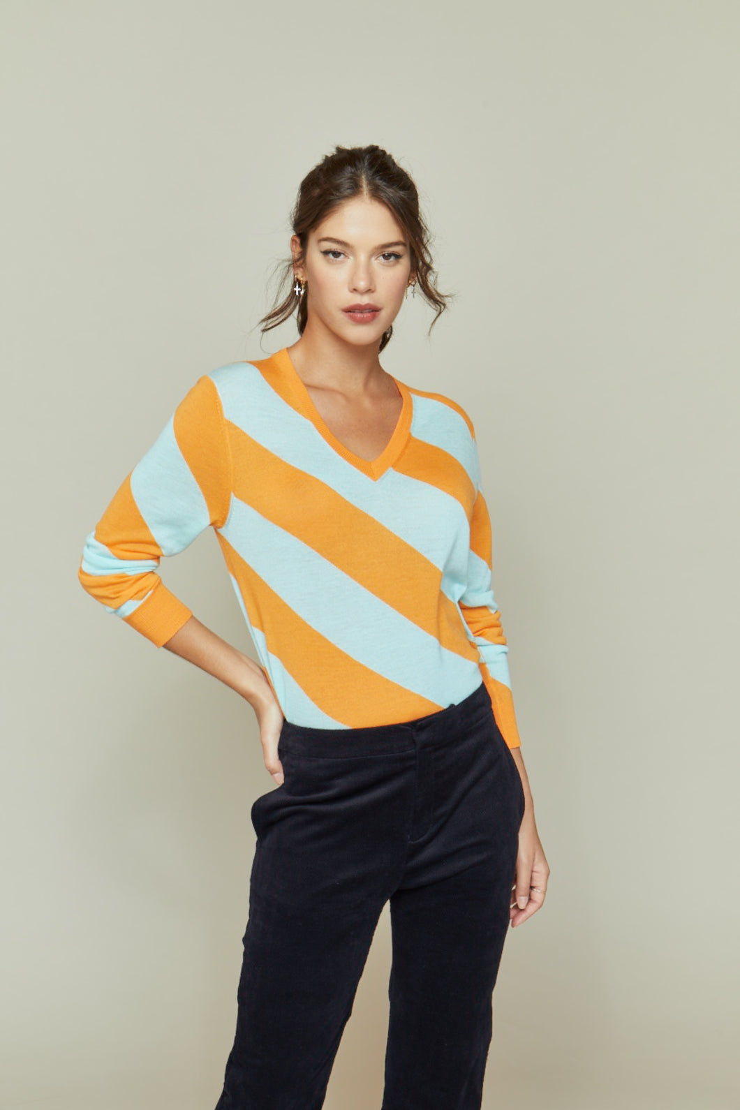 Farrah Stripe Knit in Tangerine and Baby Blue