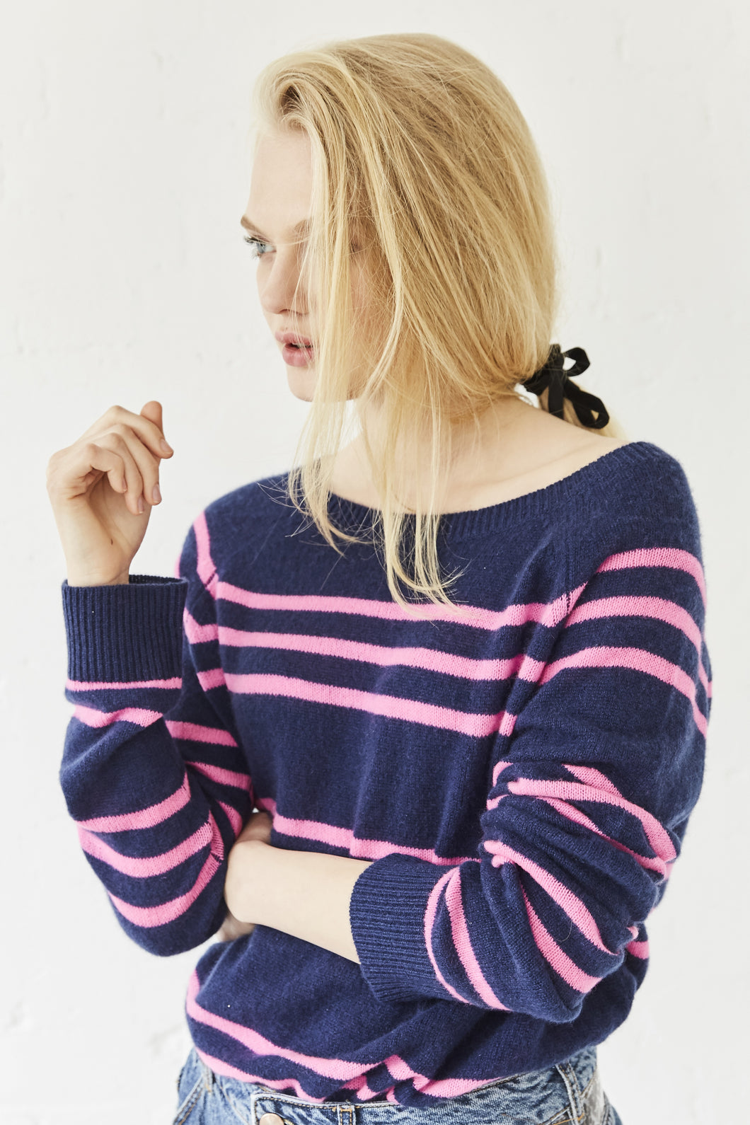 Striped Dreams in Navy and Pink Cashmere