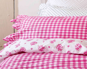 Pink Gingham Ruffle Pillowcase