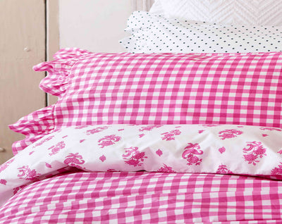 Pink Gingham Ruffle Pillowcase