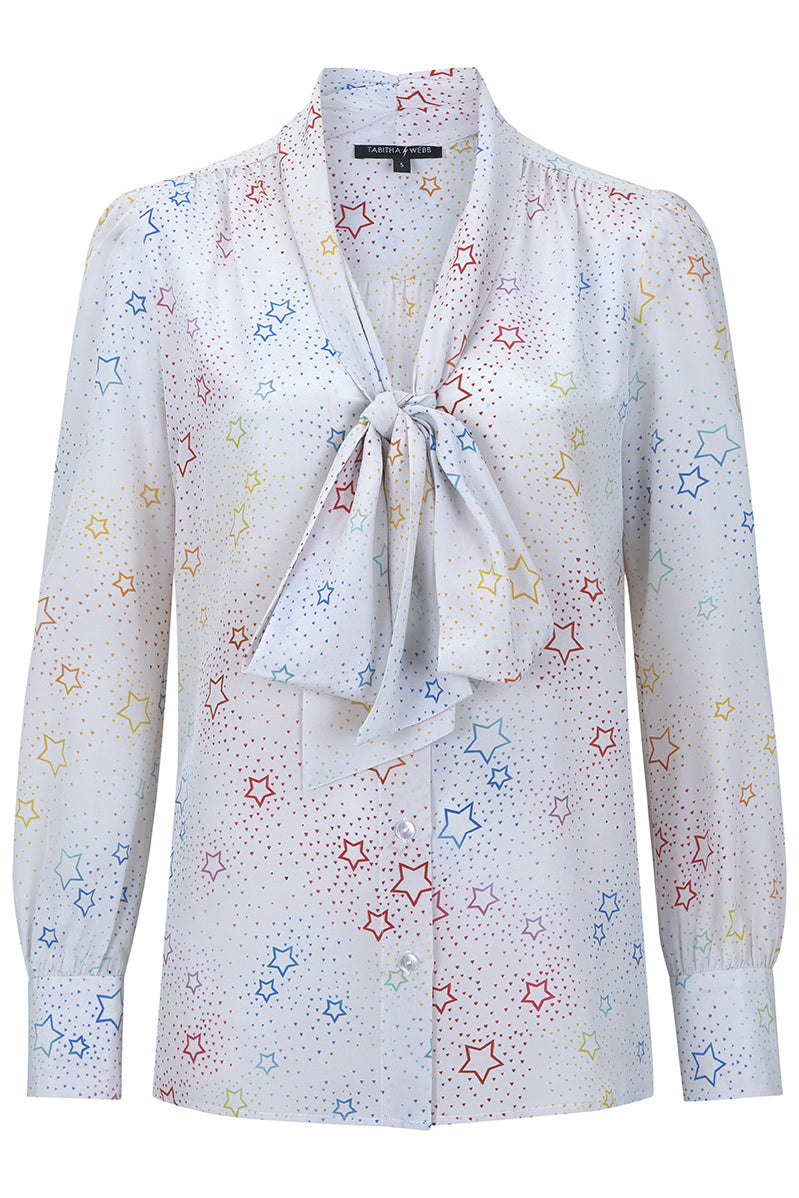 Pandora Pussybow in Rainbow Star Print